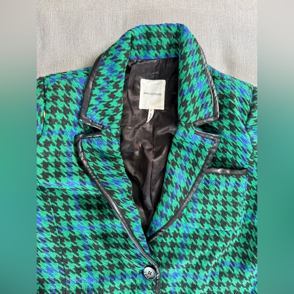 Avec Les Filles Houndstooth Leather Trim Blazer Size: M - Picture 9 of 16